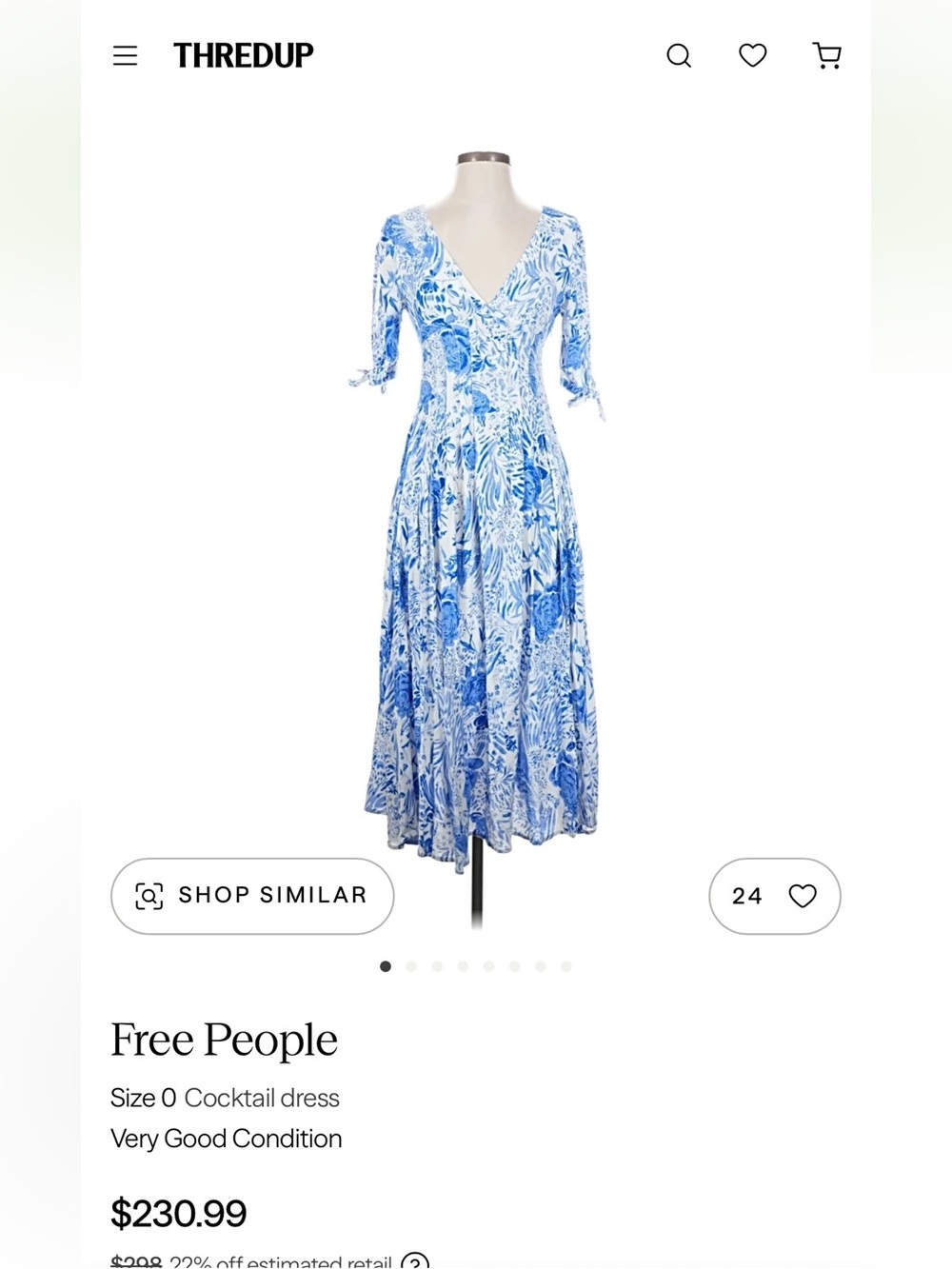 Free People Blue and White floral cocktail dress